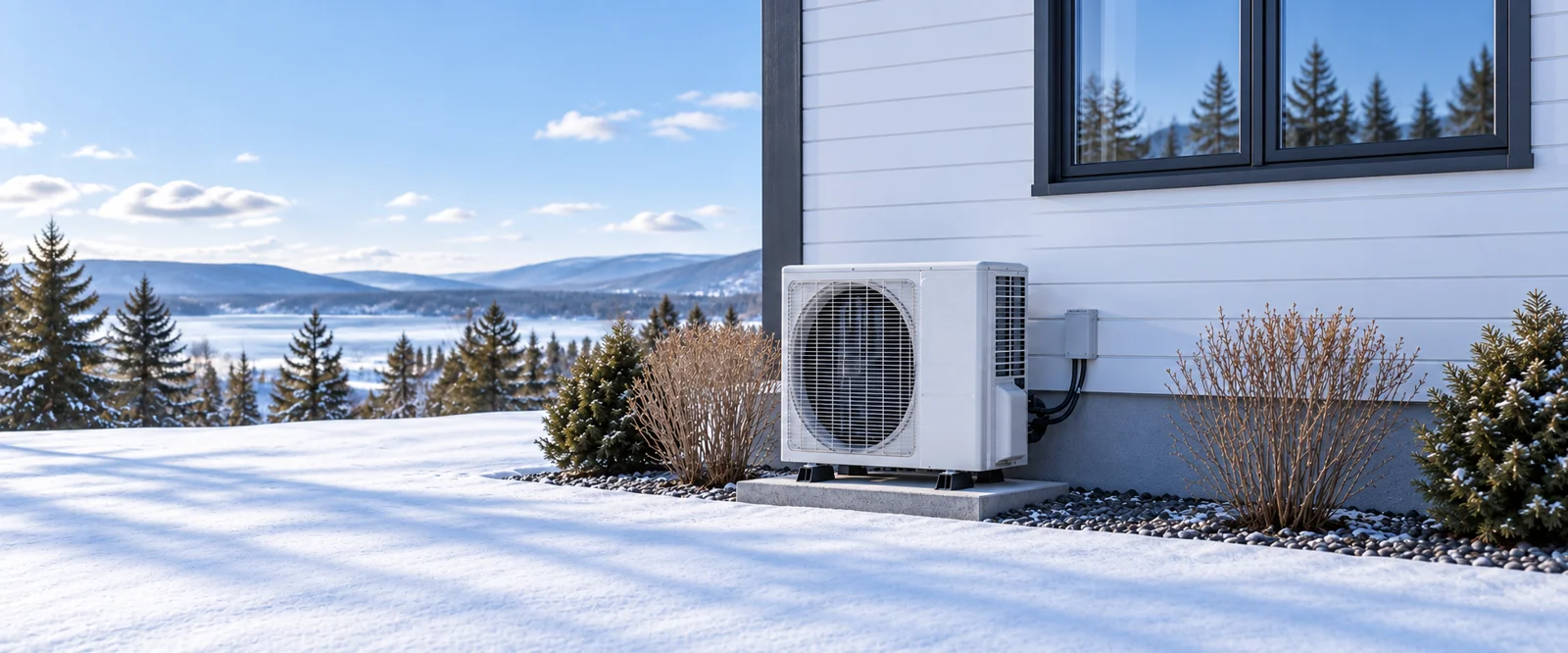 Thermopompe résidentielle installée en hiver